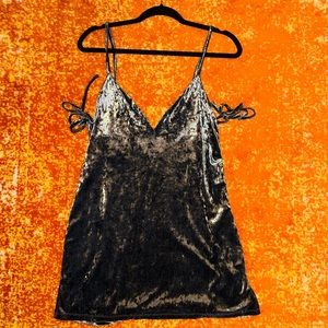 Crushed Velvet Side-Tie Mini Shift Dress